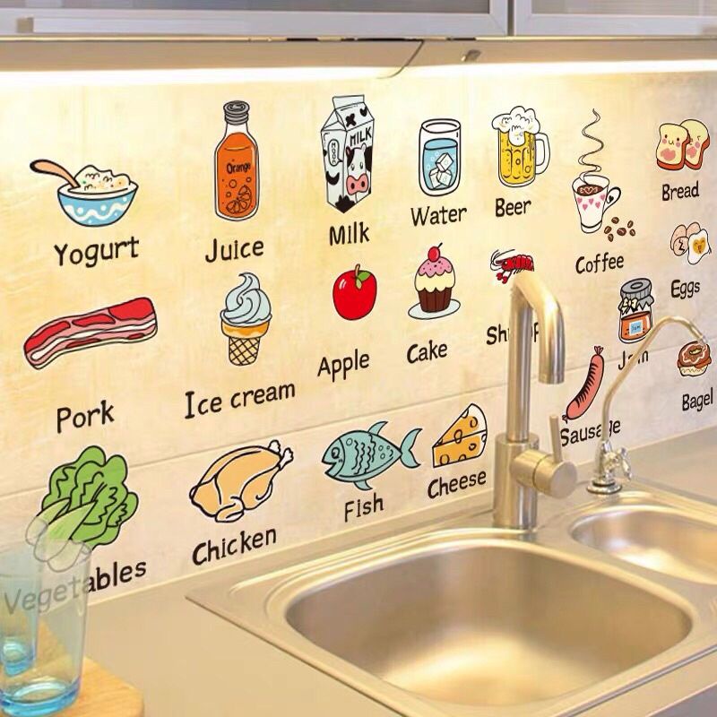 Decal dán tường tên đồ ăn bằng tiếng anh