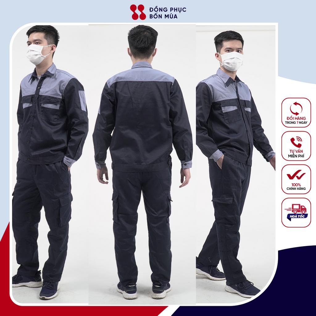 Bộ bảo hộ lao động nam nữ túi hộp chất vải kaki cao cấp màu xanh than thương hiệu Đồng Phục Bốn Mùa