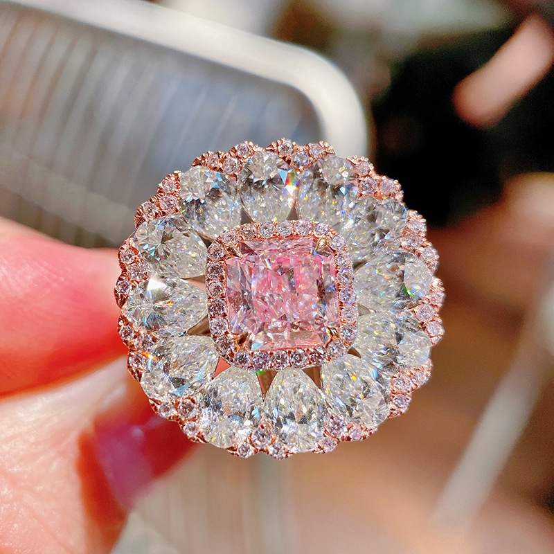 Blingbling Super Sparkling Cherry Blossom Season Seven Color Necklace Pillow Argyle Pink Diamond Ring Temperament