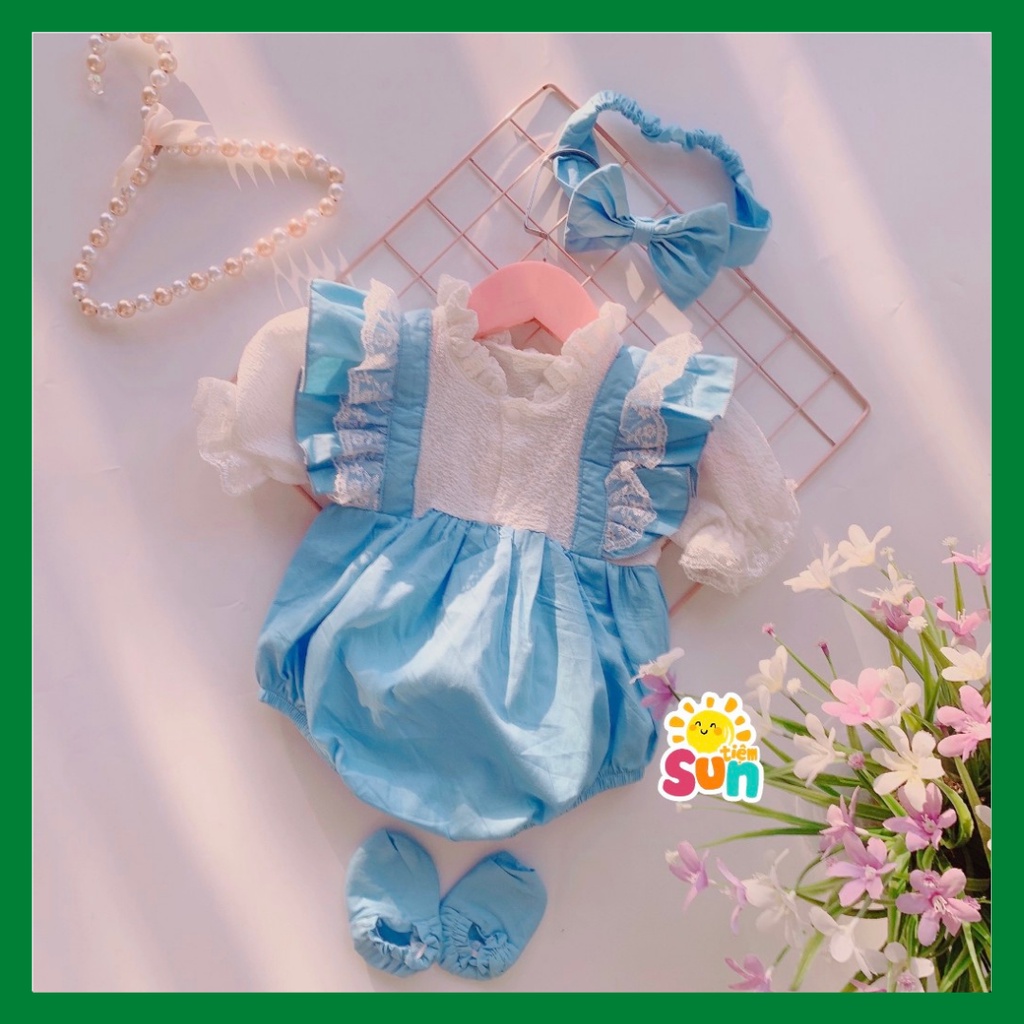 𝗧𝗮̣̆𝗻𝗴 𝘁𝘂𝗿𝗯𝗮𝗻 𝘃𝗮̀ 𝗴𝗶𝗮̀𝘆 𝘃𝗮̉𝗶 Body cho bé gái size 4-12kg  Vải thô lụa phối thô xốp mềm mát