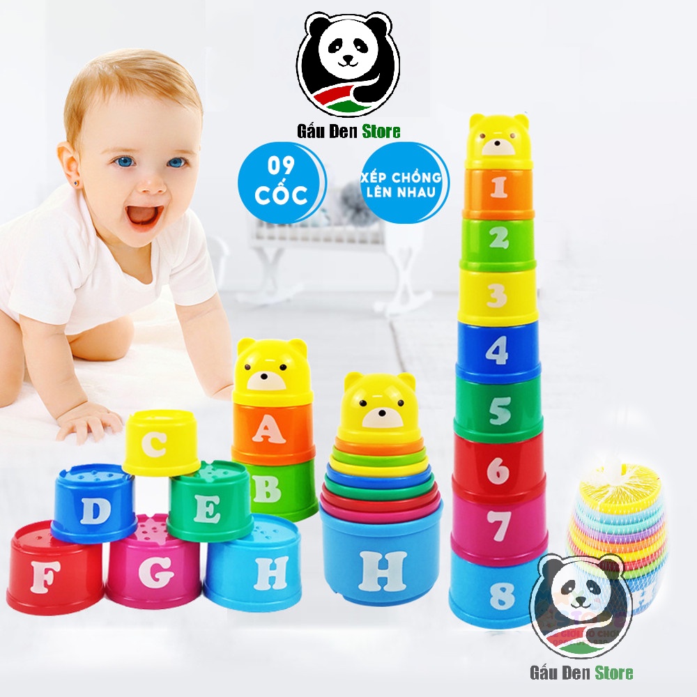 Đồ Chơi Nhựa Bộ Xếp Chồng, Lồng Hộp Cốc Gấu Cho Bé Mầm Non Theo Thông Tư 02