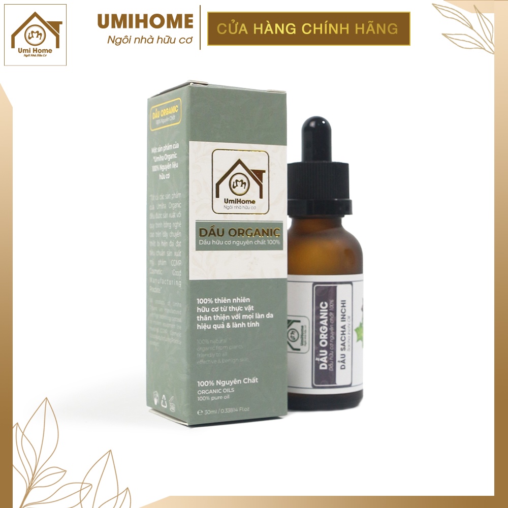 Dầu Sacha Inchi hữu cơ UMIHOME nguyên chất 30ml dưỡng ẩm môi, cấp ẩm mờ thâm nám, chăm sóc tóc, tẩy trang hiệu quả