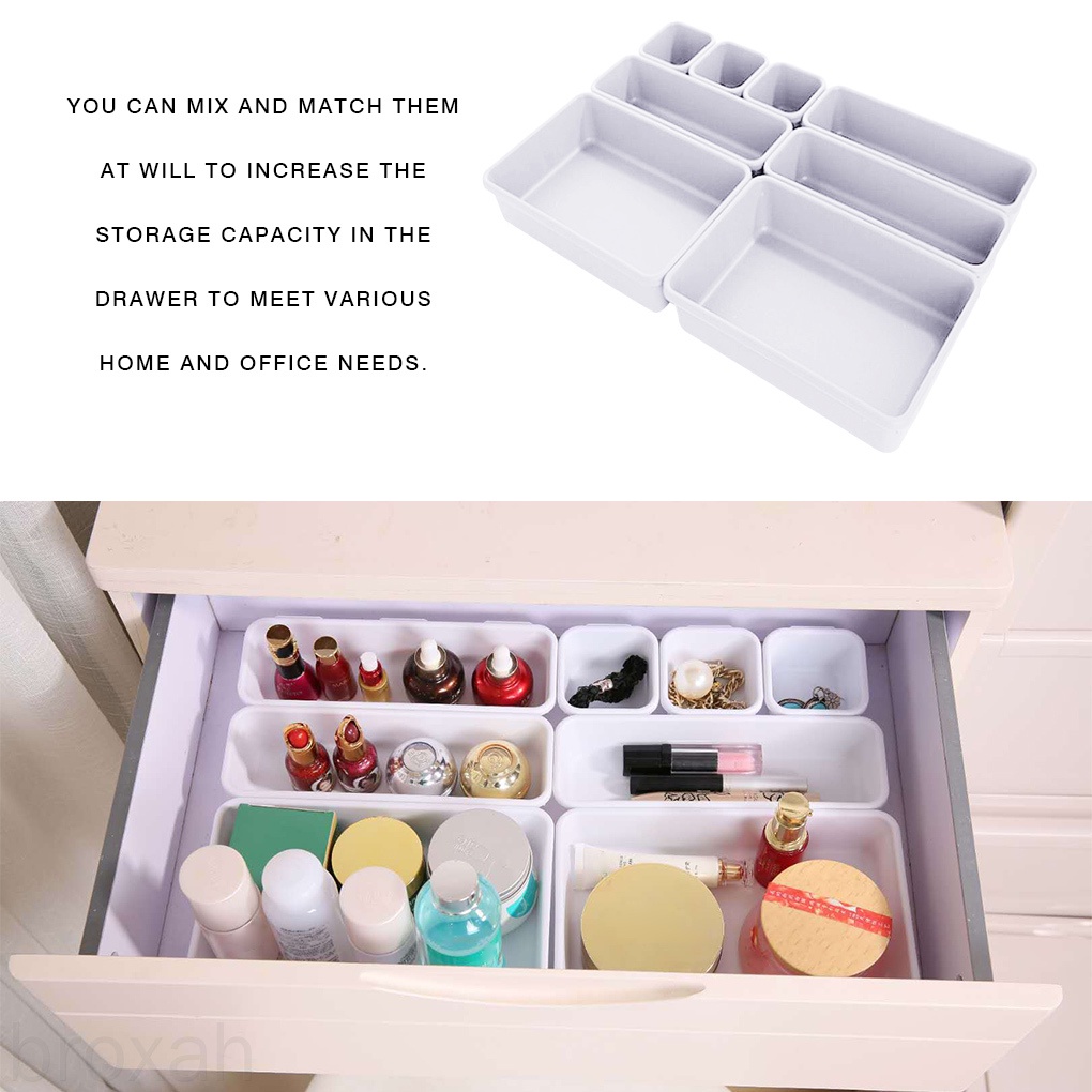 8pcs/set Drawer Divider Plastic Storage Box Insert Tray Office Home Organizer Supplies broxah