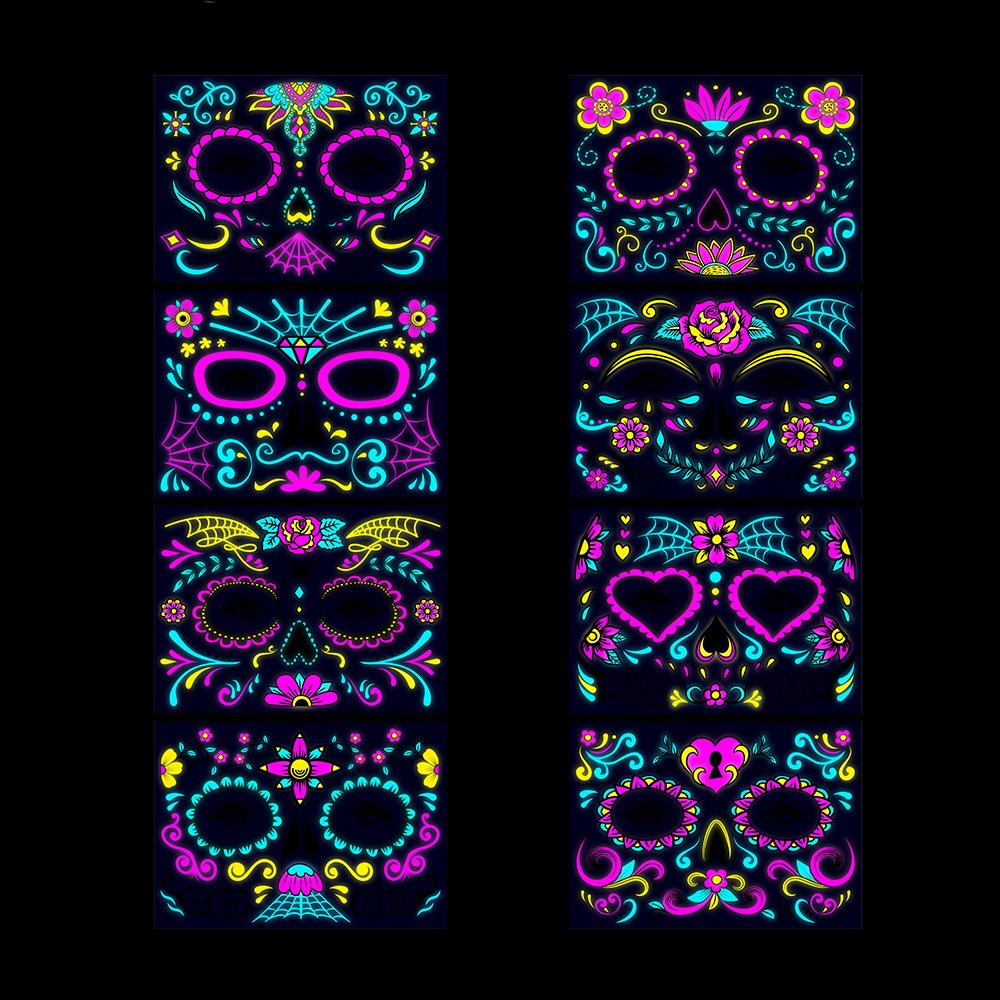 Hình Xăm Dán Tạm Thời Qipin Họa Tiết Halloween Màu Dạ Quang Độc Đáo