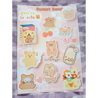 sticker hình gấu nâu trang trí nhật kí siêu đáng yêu