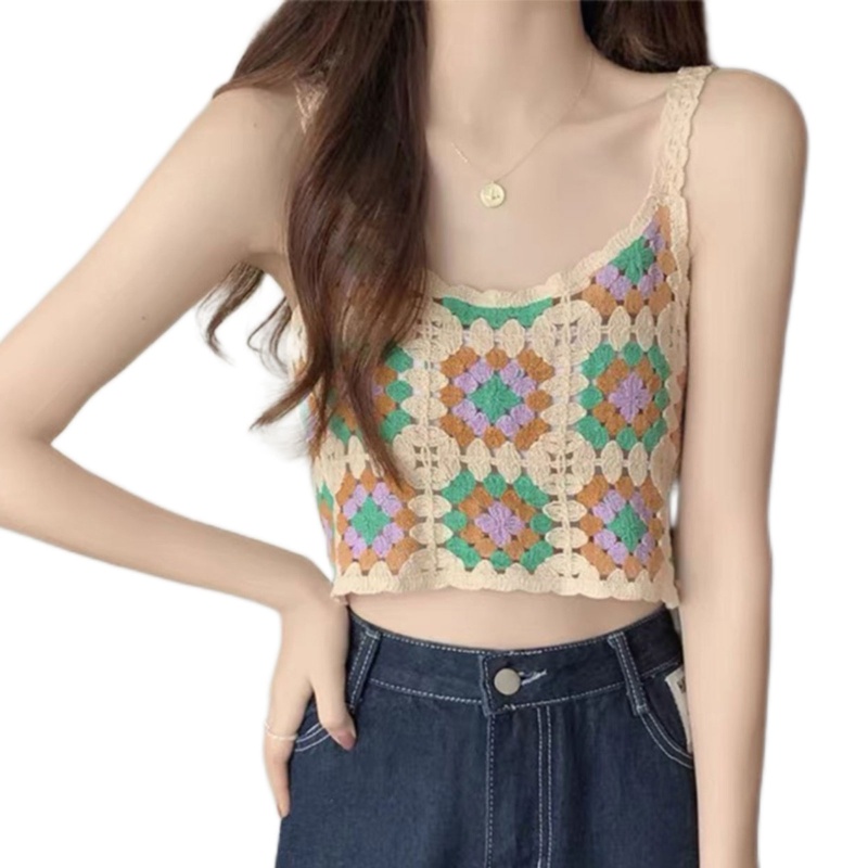 Áo Croptop Dệt Kim Thêu Họa Tiết Hoa Phong Cách Retro Thời Trang Mùa Hè Cho Nữ