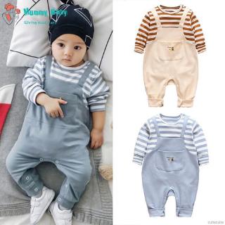 Bộ Áo Liền Quần Dài Tay Sọc Ngang Cho Bé Trai Và Bé Gái Sơ Sinh