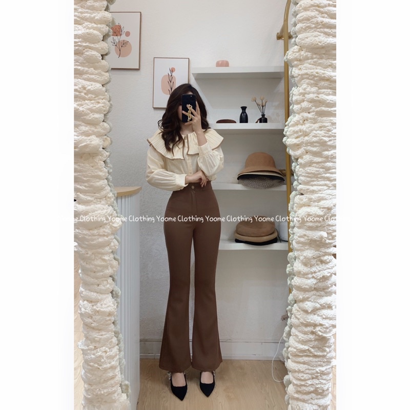 Quần loe vải cạp cao chuẩn form 1 khuy chất tuyết mưa size S-L cho nữ YoomeClothing