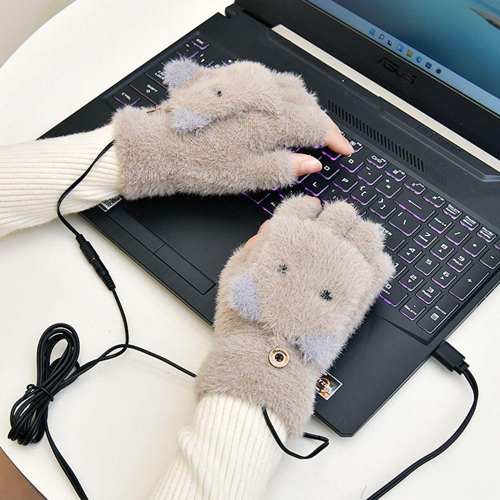 ROSE Găng Tay Đan Len Hở Ngón Sạc Cổng USB