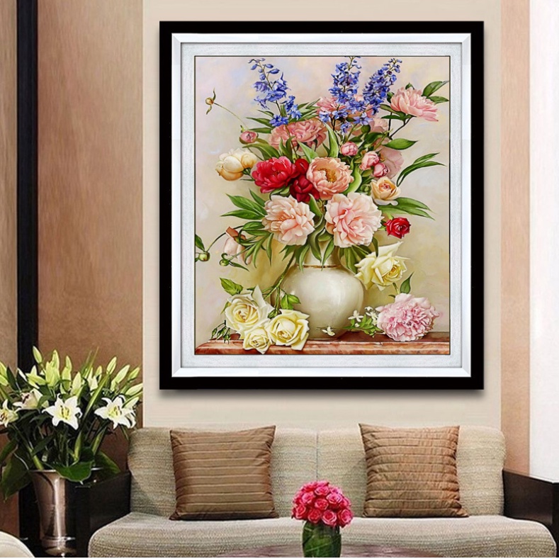 Tranh Thêu Chữ Thập 3D Chậu Hoa Tao Nhã DV6318 (KHÁCH TỰ THÊU) KT:50X60CM