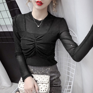 Áo kiểu tay dài cổ tròn thiết kế trẻ trung cho nữ