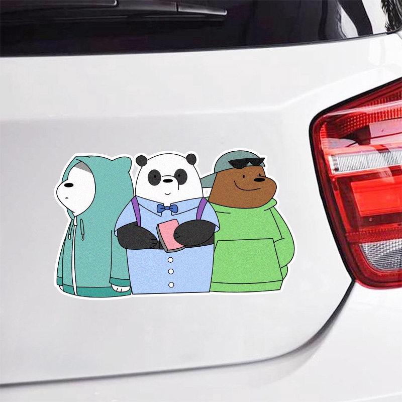 Sticker dán phản quang trang trí xe hơi hình gấu we bare bears vui nhộn xinh xắn