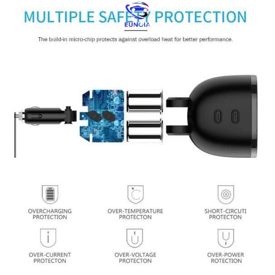Bộ chia Tẩu sạc nhanh ô tô, xe hơi thành 2 đầu tẩu và 2 cổng sạc USB cao cấp, đa năng Huyndai (Có video)