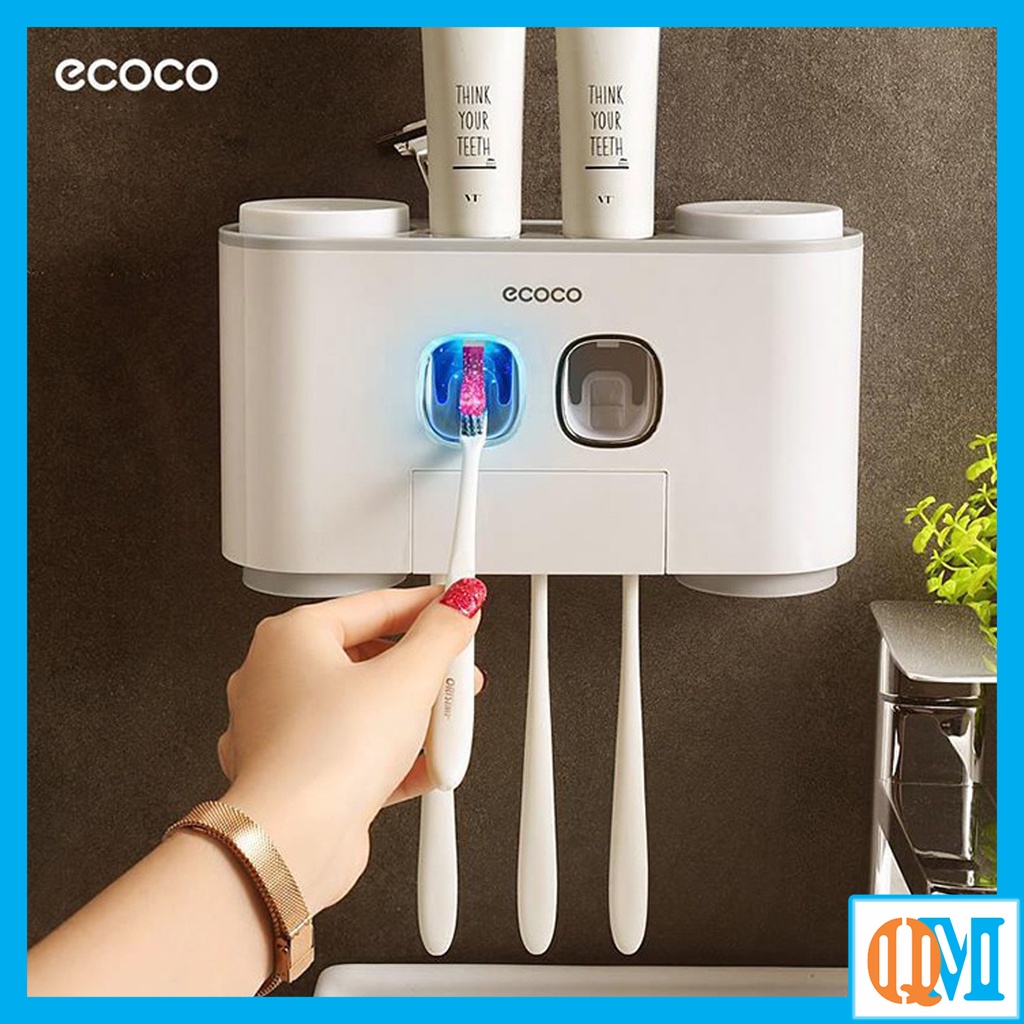 Bộ kệ 2 nhả kem đánh răng phòng tắm 4 cốc trắng ECOCO cao cấp (2 cốc trên, 2 cốc dưới) thiết kế gọn nhẹ - DNE1802