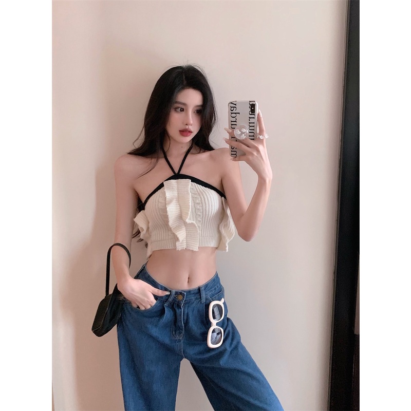 Áo Len Dệt Kim Hai Dây Dáng Ôm Phong Cách Hàn Quốc Thời Trang Mùa Hè Hàng Mới Dành Cho Bạn Nữ 2022