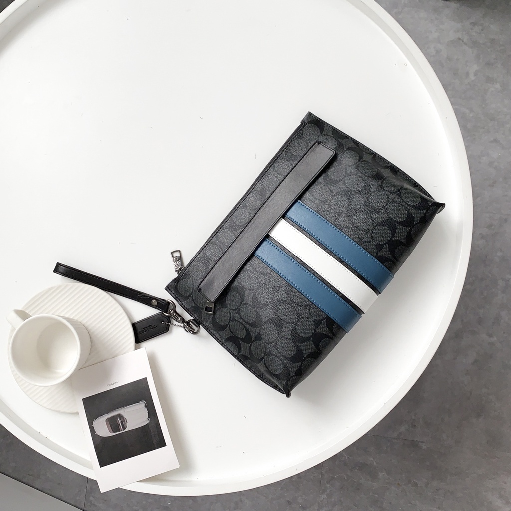 Clutch nam chính hãng COACH / Túi công sở sọc xanh / F38588