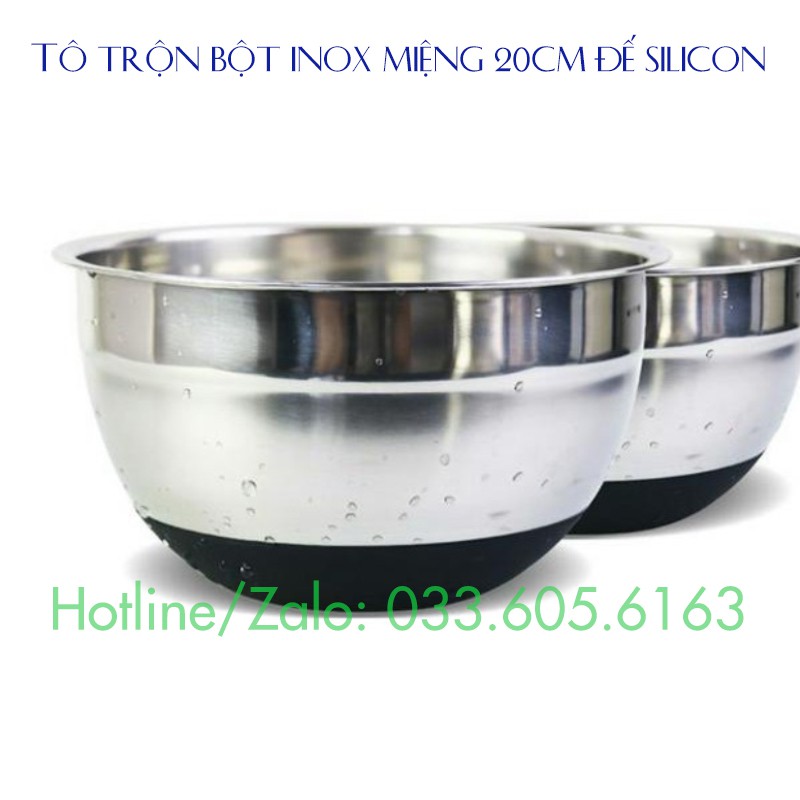 Tô trộn bột Inox có đế Silicon màu đen chống trượt Âu trộn bột inox đường kính miệng 20cm