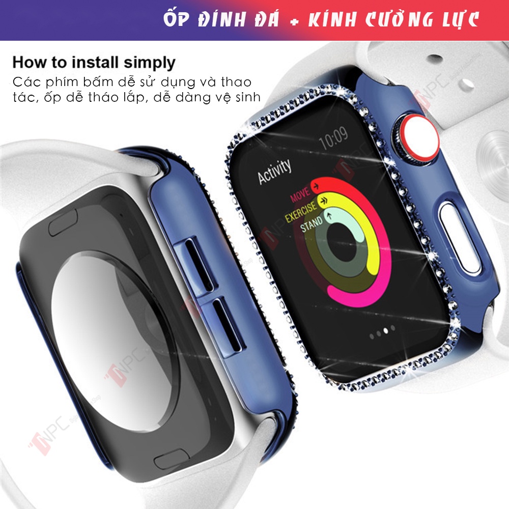 [🄷🄾🅃 🄲🄰🅂🄴 𝟐𝟎𝟐𝟎] Ốp Kính Cường Lực Apple Watch Đính Đá Dành Cho Series SE/6/5/4/3/2/1 Kích Thước 38mm 40mm 42mm 44mm