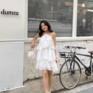 Đầm váy freesize trắng cổ yếm 3 tầng