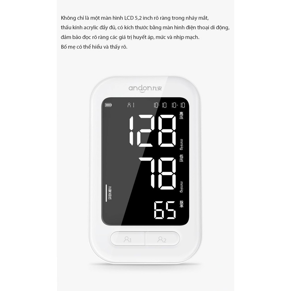 Máy Đo Huyết Áp Xiaomi Andon KD 5907-Màn Hình LCD Inch-Pin Lithium 2200mah-Dễ Sử Dụng Cho Người Già-BH 12 Tháng