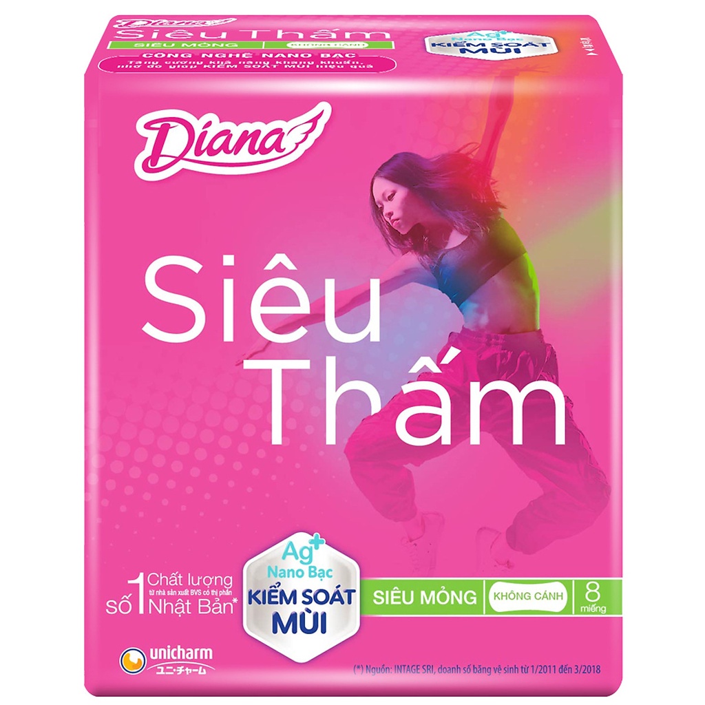 Combo 6 Băng vệ sinh Diana Siêu thấm siêu mỏng không cánh 8 miếng/gói