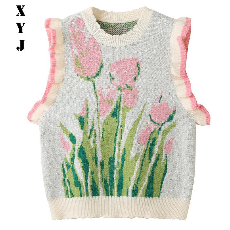 (H117) Áo Gile Len Viền Bèo Hình Hoa Tulip 🌷 Phong Cách Hàn Quốc ❤️