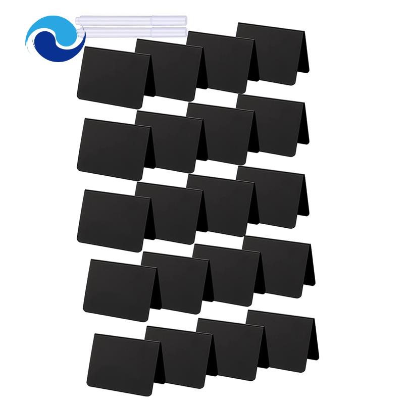 20 Pieces Mini Chalkboard Signs A-Shaped Chalkboard Tables Buffet Tags PVC Erasable Blackboards with White Chalk Markers