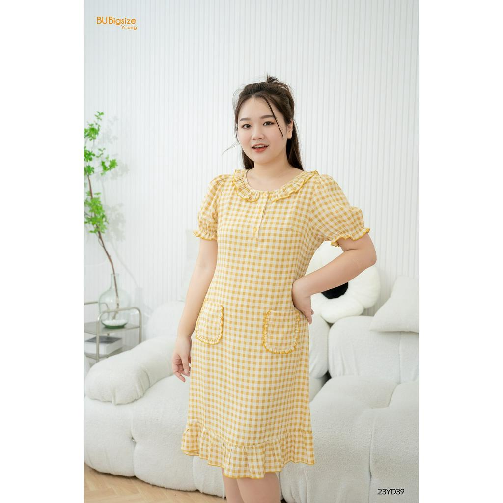 Đầm ngủ dáng dài hoạ tiết kẻ cuộn viền BIGSIZE (55kg đến 95kg) - 23YD39 - [BU Bigsize Young]