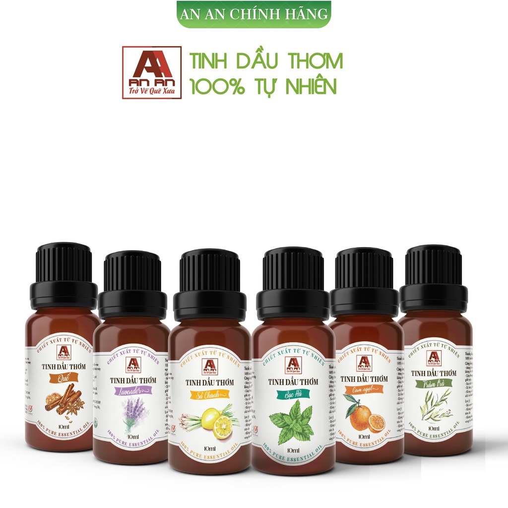 Tinh Dầu Thiên Nhiên nguyên chất nhập khẩu Ấn Độ, Tinh Dầu AN AN 10ml / Quế/Bạc Hà/ Sả Chanh/Tràm Trà/Oải Hương/Cam Ngọt