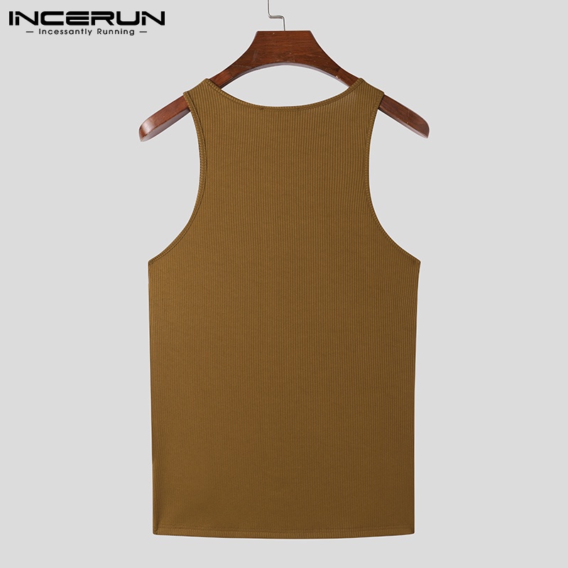 Áo thun ba lỗ INCERUN cổ tròn không tay màu trơn khoét lỗ thời trang cho nam