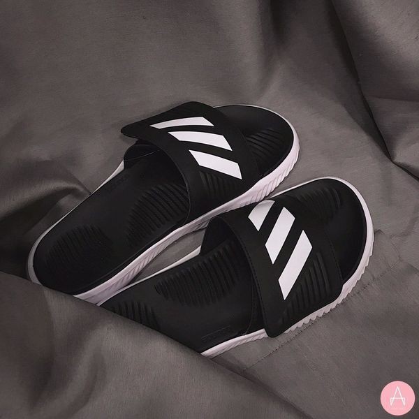 nước nam Dép Alphabounce quai ngang nam 3 sọc màu đen trắng chất xịn 1-1, đế dày nhẹ Tặng hộp