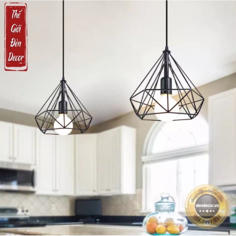 Đèn thả trang trí hình kim cương D250 , Đèn hình T033  khung đèn kèm bóng đèn