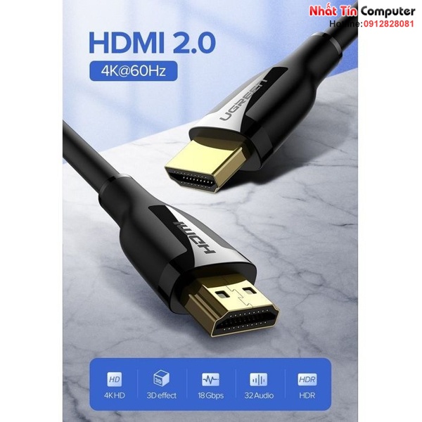 Cáp HDMI 2.0 HD104/ED030 dài 1m 1,5M 2M hỗ trợ hỗ trợ độ phân giải 4K@60Hz Ugreen cao cấp
