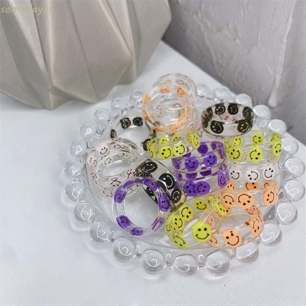 Nhẫn Acrylic Họa Tiết Hoạt Hình Mặt Cười Nhiều Màu Phong Cách Hàn Quốc Thời Trang Mùa Hè Cho Nữ