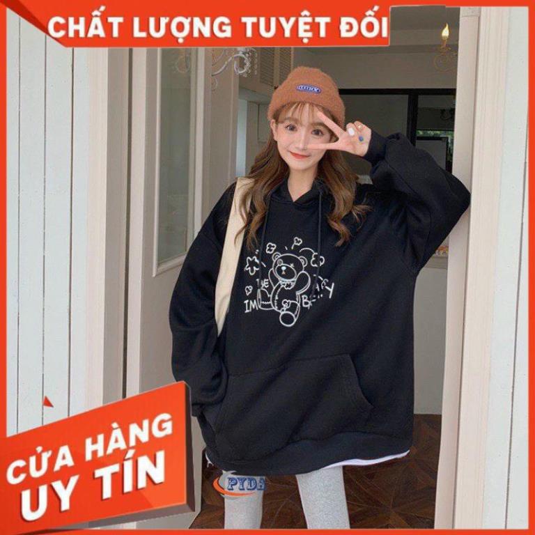 Áo hoodie unisex nam nữ in hình Gấu Cute chất nỉ dày, áo form rộng tay dài dáng rộng - K104