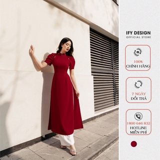 Áo dài cách tân đính ngọc tay bồng màu đỏ IFY Design FAD01A