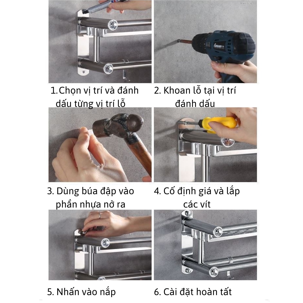 Kệ Nhà Tắm Giá Treo Đồ Gắn Tường Inox Cao Cấp Không Gỉ Chắc Chắn NANALI STORE