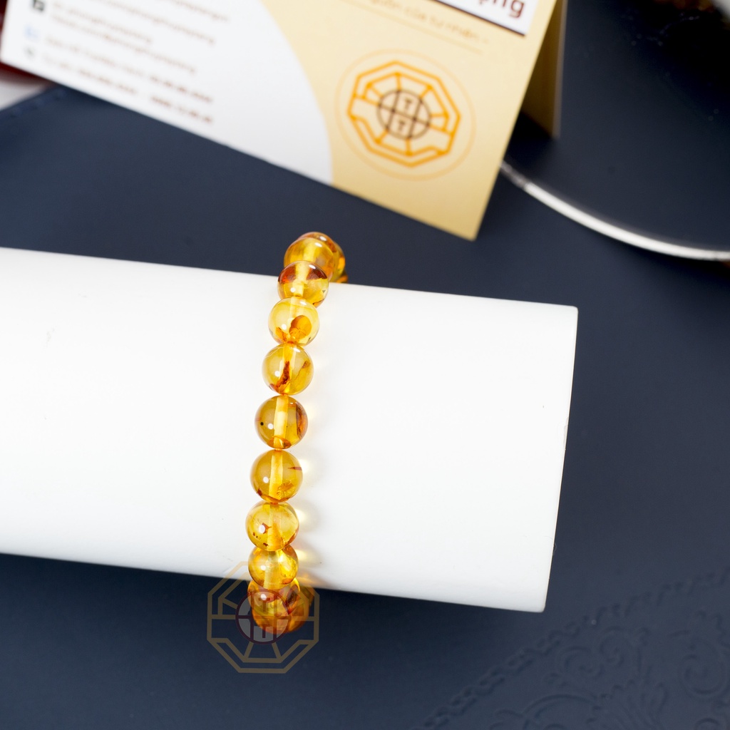 Vòng Tay Phong Thủy Hổ Phách Amberr Tự Nhiên [TẶNG HỘP GỖ] nam nữ mệnh Thổ Kim - Phong Thủy Tây Tạng