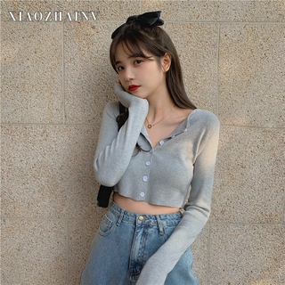 Xiaozhainv Áo Khoác Cardigan Tay Dài Thiết Kế Ôm Sát Tôn Dáng