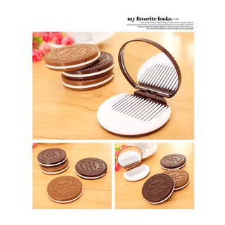  Gương trang điểm kèm lược bỏ túi xinh xắn Gương tròn gấp gọn hình bánh cookies tiện lợi sử dụng mọi lúc mọi nơi 