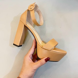 Sandal gót vuông đế đúp 12P quai ngang - Sandal cao gót 12P gót vuông Chile