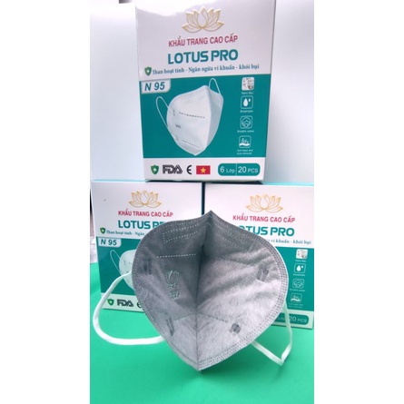 Khẩu trang N95 chính hãng  LOTUS PRO than hoạt tính phủ Nano bạc, 6 lớp kháng khuẩn bảo vệ sức khoẻ ( hộp 20 chiếc )