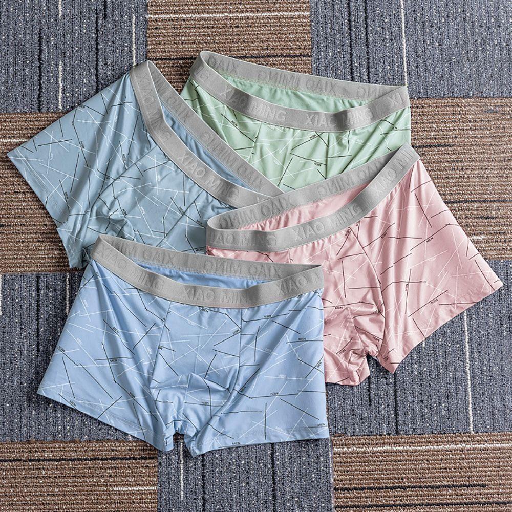 Quần Lót Boxer Lưng Vừa Vải Lụa Sữa Mỏng Thoáng Khí In Chữ Cá Tính Cho Nam