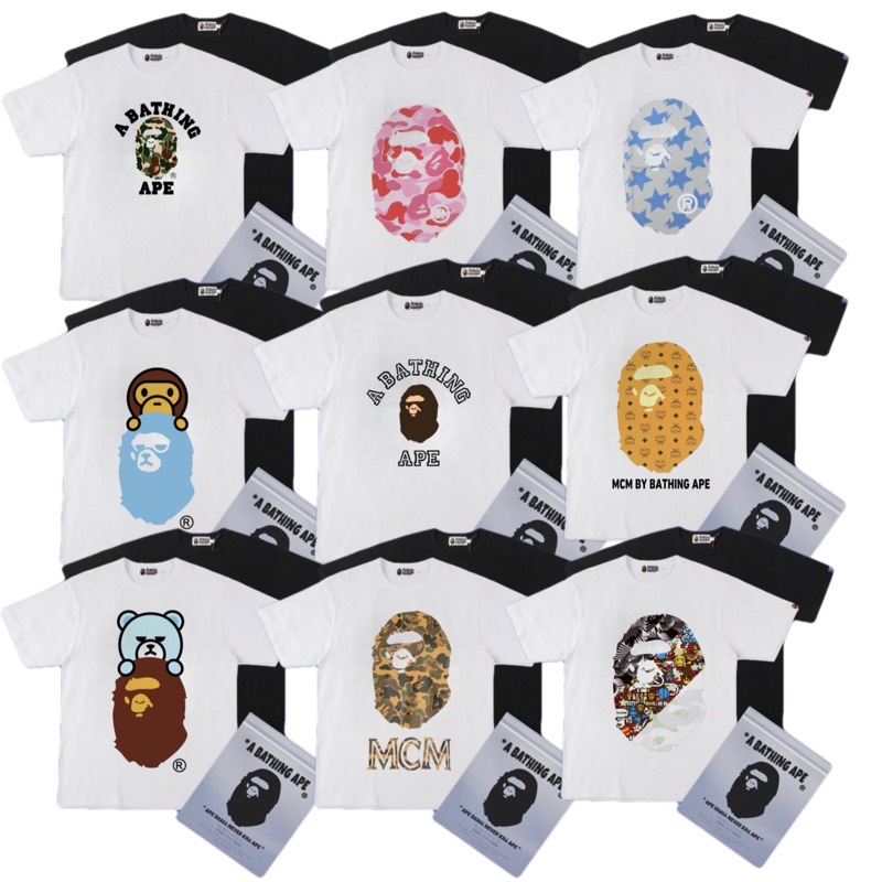 Áo Thun Chất Liệu Vải Cotton Tay Ngắn Có In Hoạ Tiết Bape
