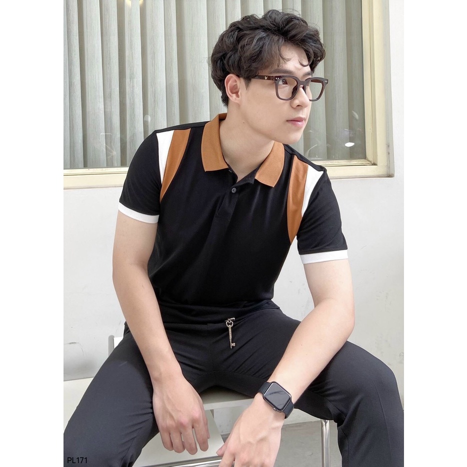 Áo thun nam đẹp có cổ tay ngắn vải cá sấu cao cấp thoáng mát phối sọc vai lịch lãm mẫu mới KING77_FASHION