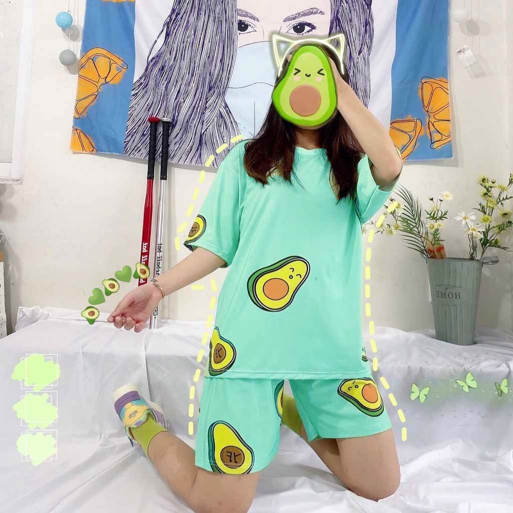 Sét bộ đồ quần đùi nữ in hình trái cây (kèm ảnh thật)