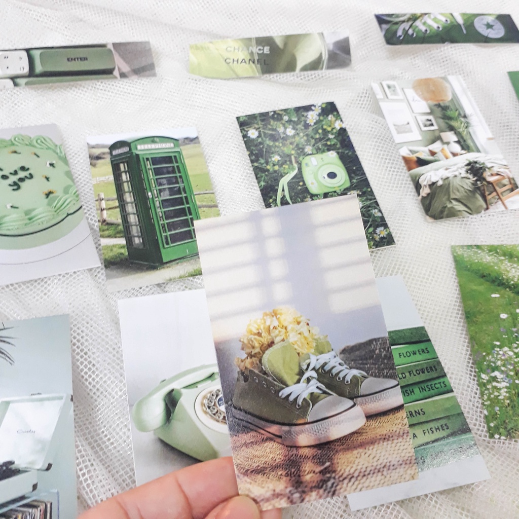 Bìa, postcard, decor thiệp, bưu thiếp decor ,làm tranh treo tường trang trí Tone Xanh lá start22_shop