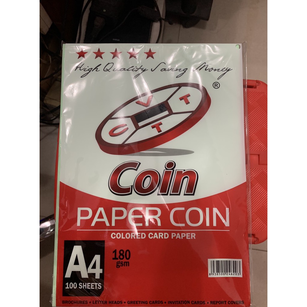 Giấy bìa màu A4 Coin 180gsm - xanh lá