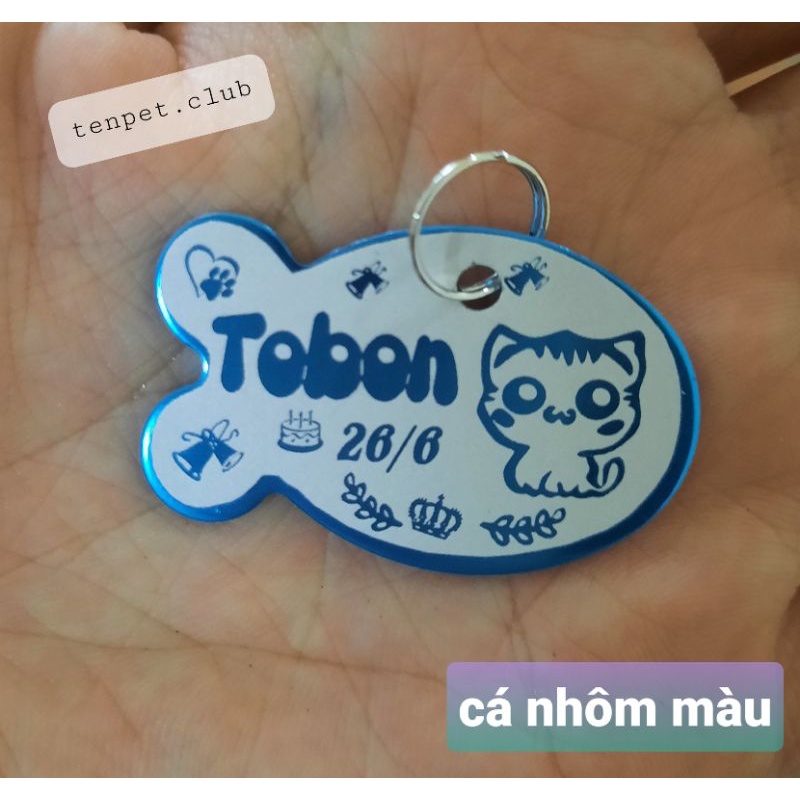 Thẻ tên, pet tag (tặng kèm chuông nhỏ) chất liệu inox, hợp kim nhôm khắc 2 mặt cho thú cưng (chó, mèo, thỏ, sóc...)