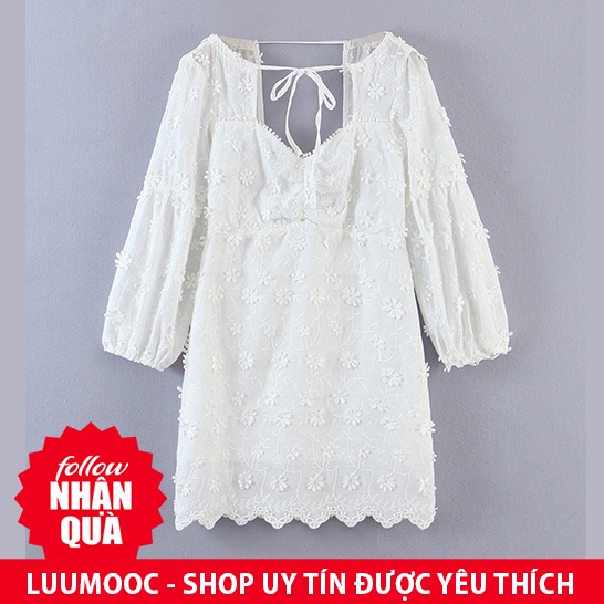 Zara Morocco full tag - Đầm Zara trắng hoa thêu DT0HNG70N10